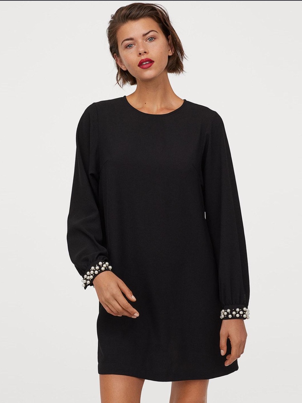 Pearl Embellished Long Sleeve Mini Dress NEW NWT